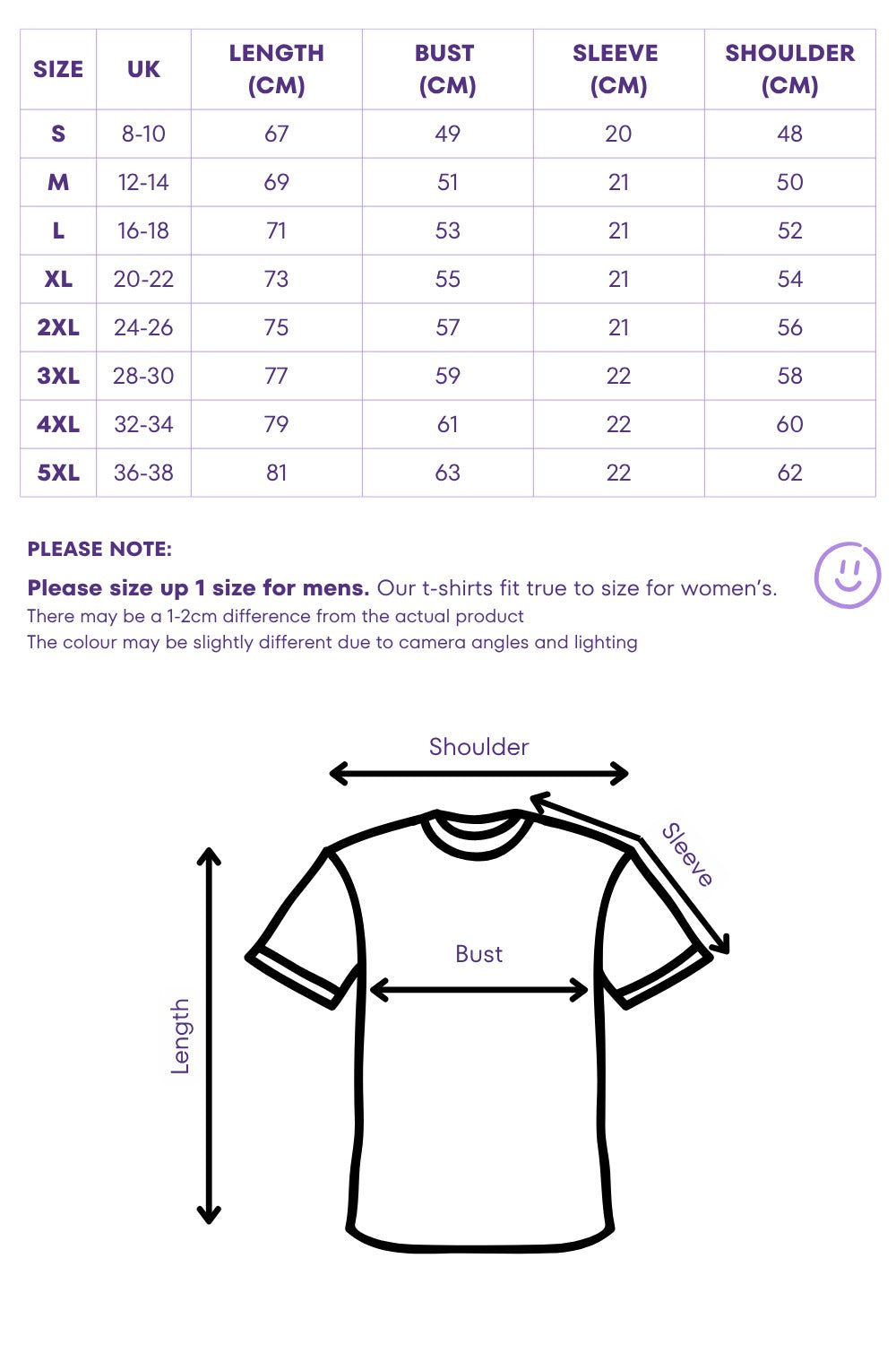 Original T-shirt size chart